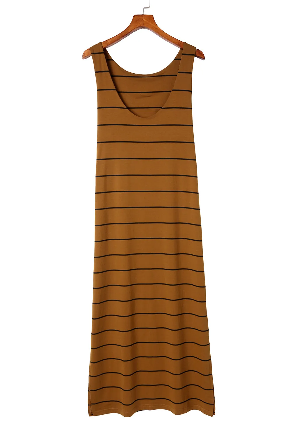 Black Stripe Print Open Back Sleeveless Maxi Dress With Slits