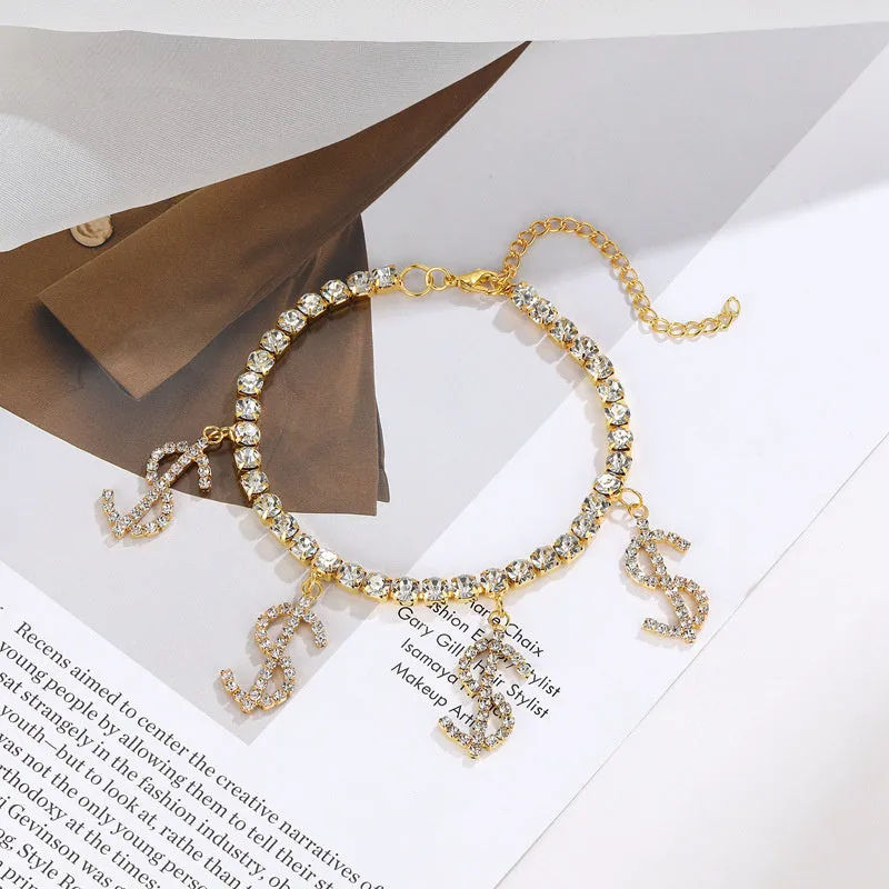 Casual Daily Simplicity Letter Patchwork Rhinestone Anklet