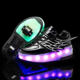 CD03 LED Double Wheel Wing Roller Skating Shoes, Size : 38(Black)