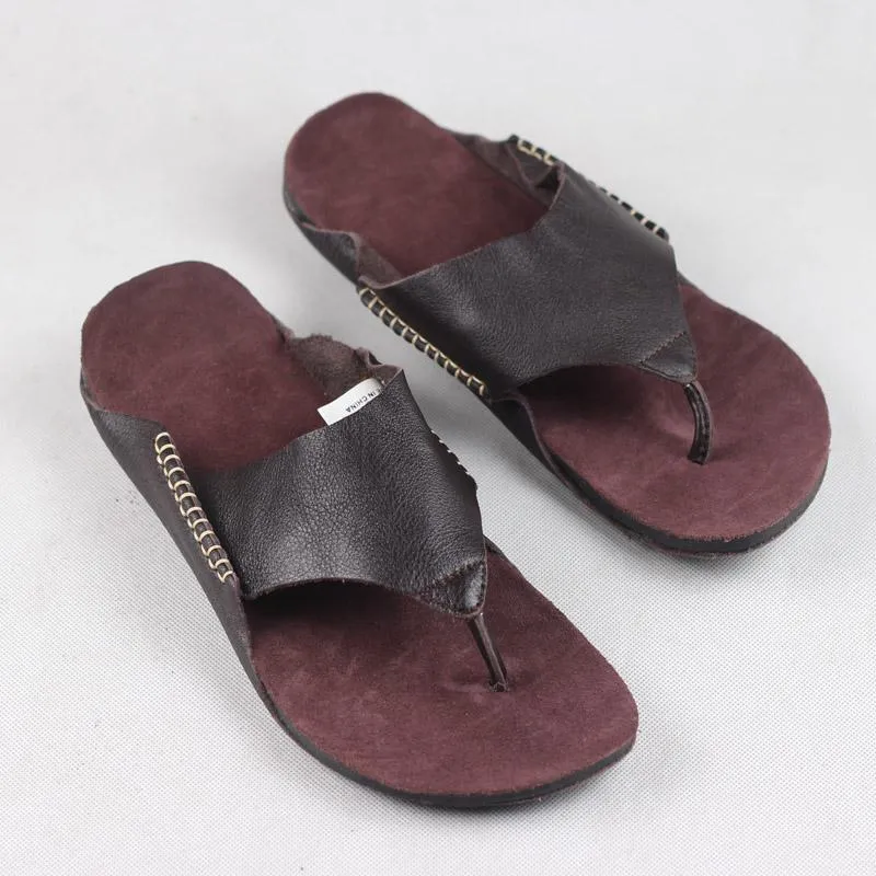 Comfy Leather Sandals Soft Casual Flip Flops Slippers