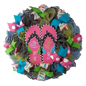 Flip to my Flop Wreath - Summer Spring Front Door Decor - Beach Decoration - Lime Green Pink Turquoise Black