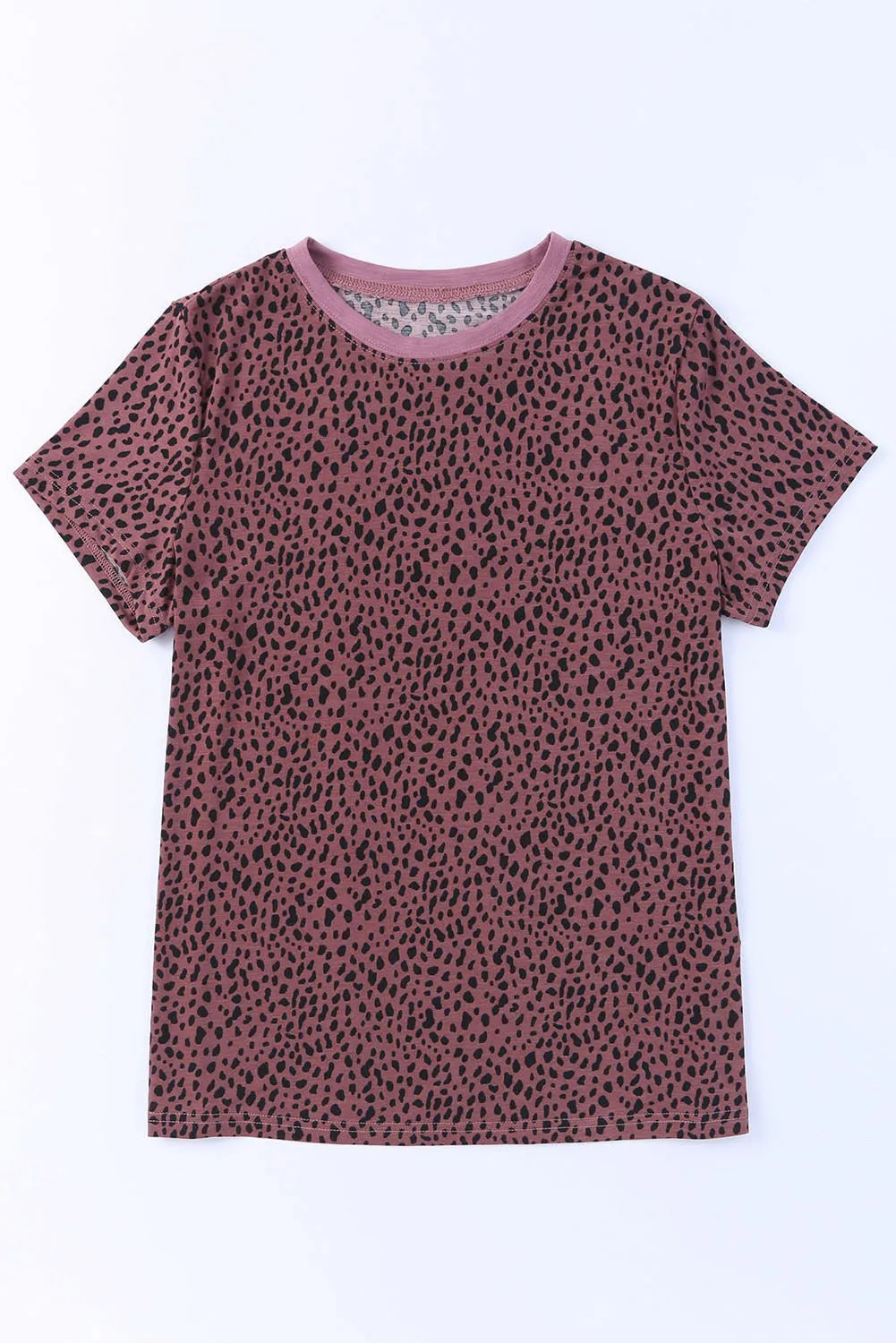 Grey Cheetah Print Casual Crew Neck T Shirt