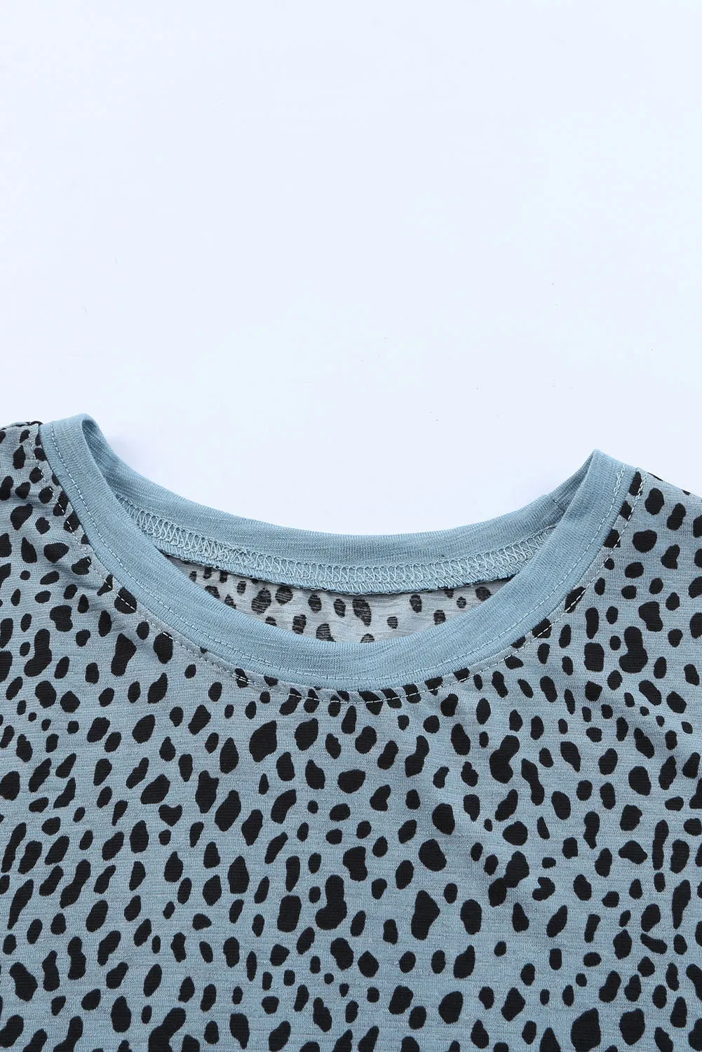 Grey Cheetah Print Casual Crew Neck T Shirt