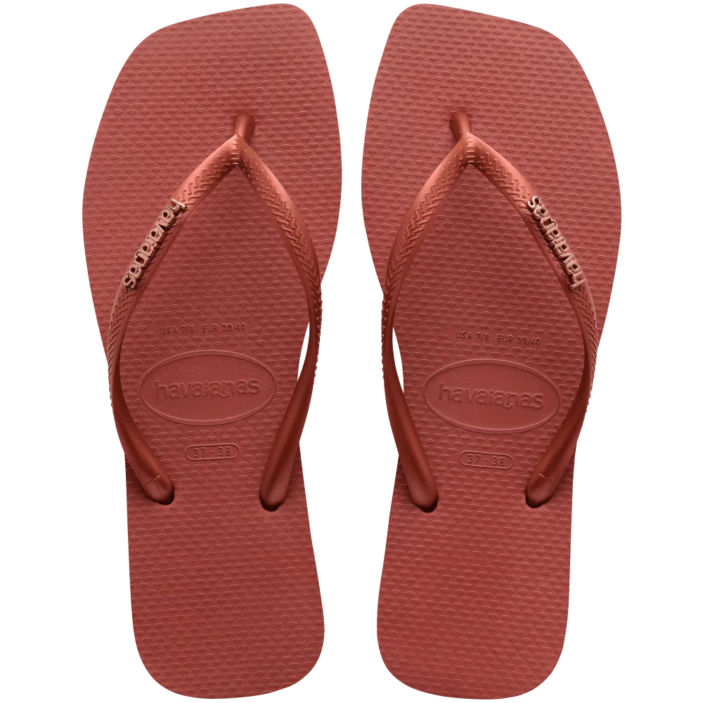 Havaianas Slim Square Logo Metallic Flip Flops, Mahogany