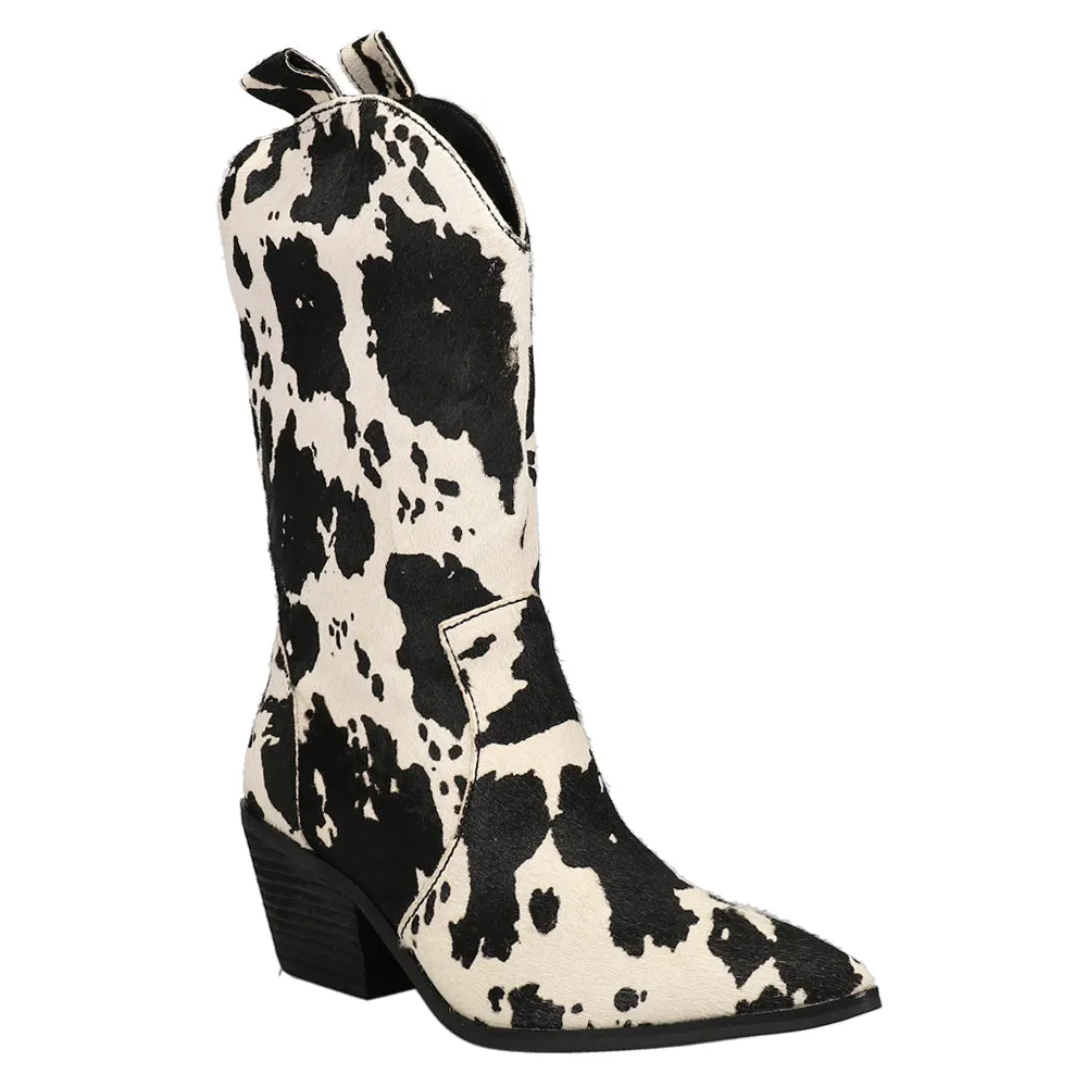 Live a Little Cow Pointed Toe Cowboy Boots