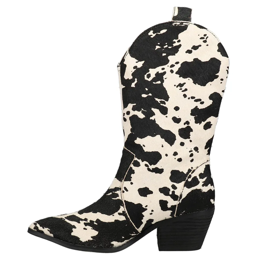 Live a Little Cow Pointed Toe Cowboy Boots